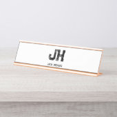 MINIMALIST BLACK TWO LETTER MONOGRAM NAME WHITE SCHREIBTISCHNAMENSPLAKETTE (Vorderseite )