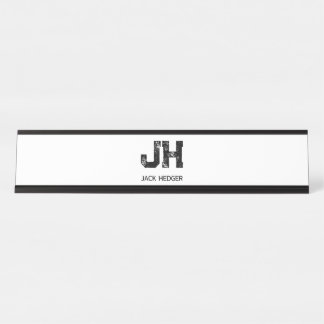 MINIMALIST BLACK TWO LETTER MONOGRAM NAME WHITE SCHREIBTISCHNAMENSPLAKETTE