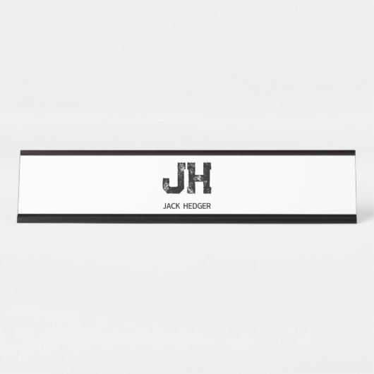 MINIMALIST BLACK TWO LETTER MONOGRAM NAME WHITE SCHREIBTISCHNAMENSPLAKETTE (Vorderseite )
