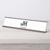 MINIMALIST BLACK TWO LETTER MONOGRAM NAME WHITE SCHREIBTISCHNAMENSPLAKETTE (Vorderseite )