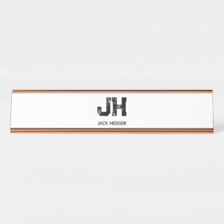 MINIMALIST BLACK TWO LETTER MONOGRAM NAME WHITE SCHREIBTISCHNAMENSPLAKETTE