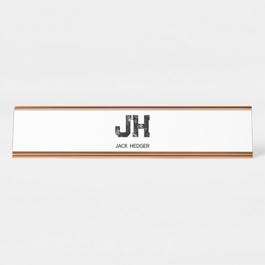 MINIMALIST BLACK TWO LETTER MONOGRAM NAME WHITE SCHREIBTISCHNAMENSPLAKETTE (Vorderseite )
