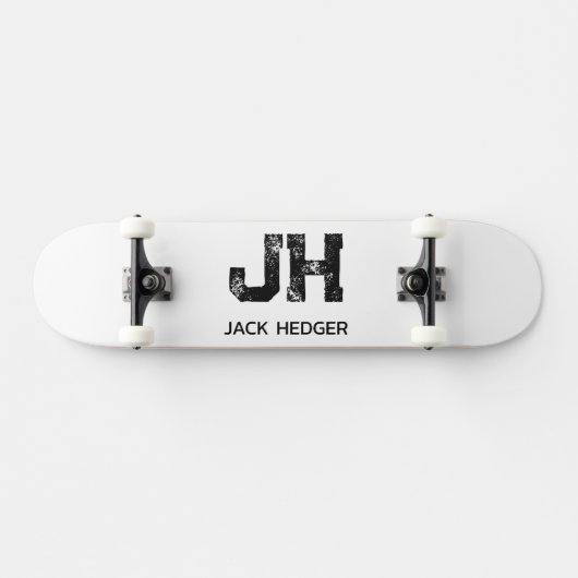 MINIMALIST BLACK TWO LETTER MONOGRAM NAME WHITE SKATEBOARD (Horizontal)