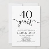Minimalist Black White 40th Wedding Anniversary Einladung (Vorderseite)