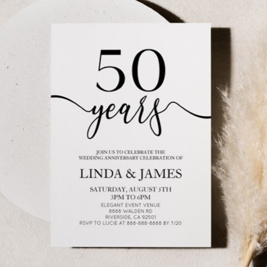 Minimalist Black White 50th Wedding Anniversary Einladung