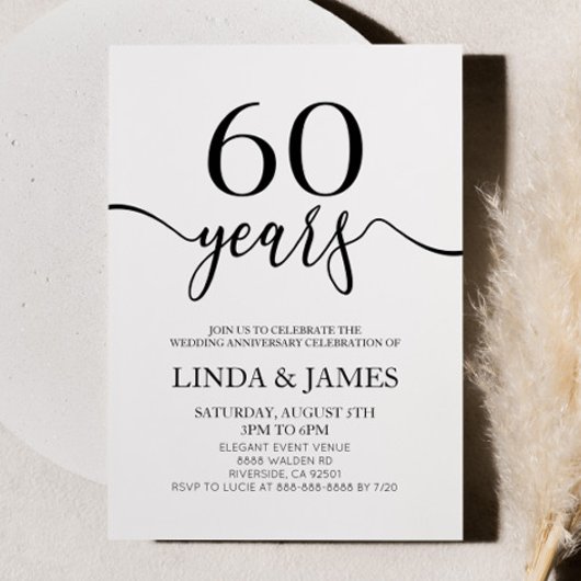 Minimalist Black White 60th Wedding Anniversary Einladung