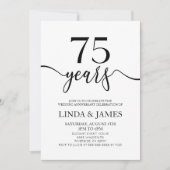 Minimalist Black White 75th Wedding Anniversary Einladung (Vorderseite)