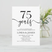 Minimalist Black White 75th Wedding Anniversary Einladung (Stehend Vorderseite)