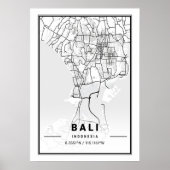 Minimalist Black & White Bali City Map Poster (Vorne)
