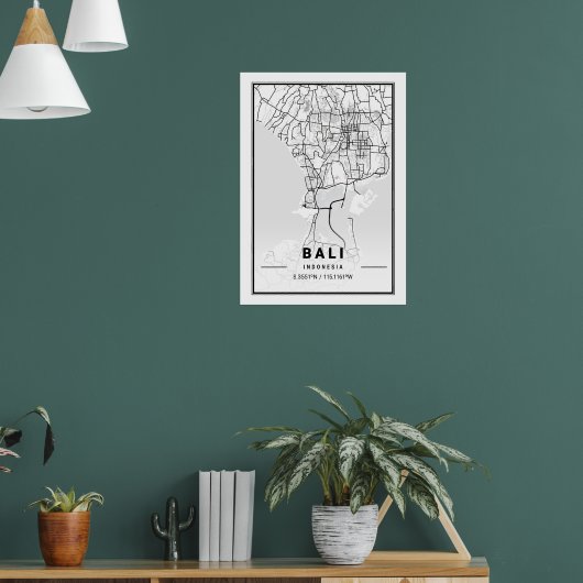 Minimalist Black & White Bali City Map Poster (Wohnzimmer 1)
