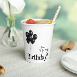 Minimalist Black & White Balloon Birthday Party Pappbecher
