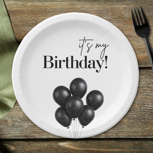 Minimalist Black & White Balloon Birthday Party Pappteller