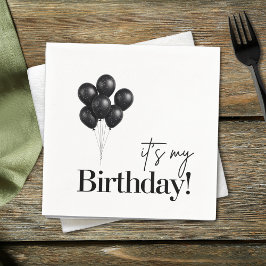 Minimalist Black & White Balloon Birthday Party Serviette