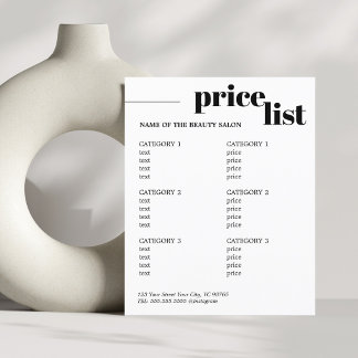 Minimalist Black White Bold Beauty Salon Menu  Flyer