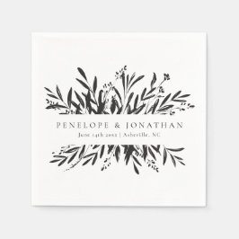 Minimalist Black White Botanical Custom Wedding Serviette