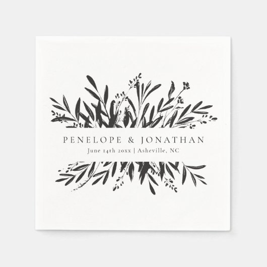 Minimalist Black White Botanical Custom Wedding  Serviette (Vorderseite)
