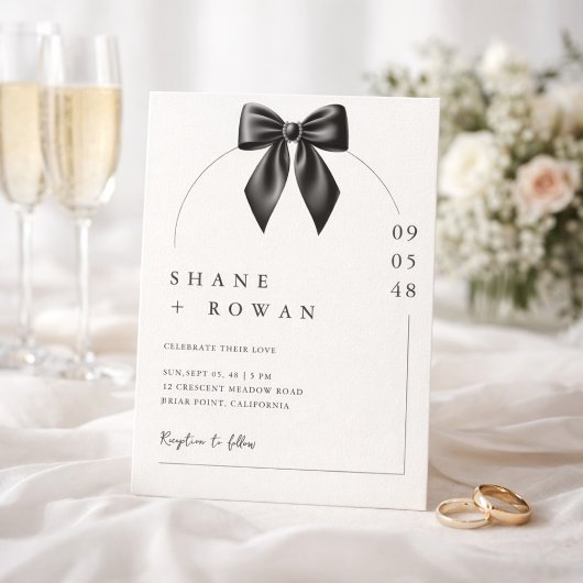 Minimalist Black & White Bow Wedding Invitation  Einladung