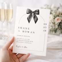 Minimalist Black & White Bow Wedding Invitation 