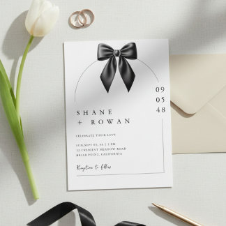 Minimalist Black & White Bow Wedding Invitation  Einladung