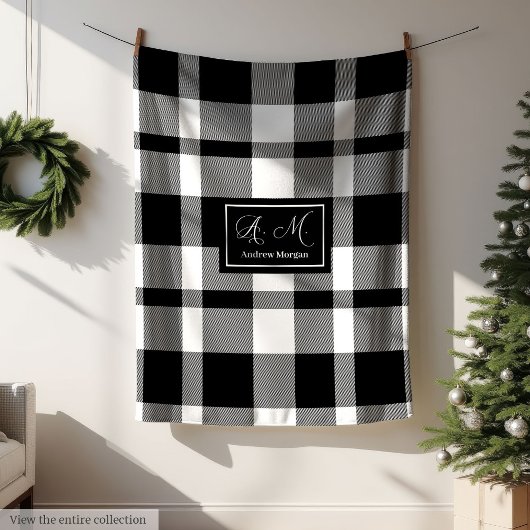 Minimalist Black White Checkered Blanket for Men Fleecedecke