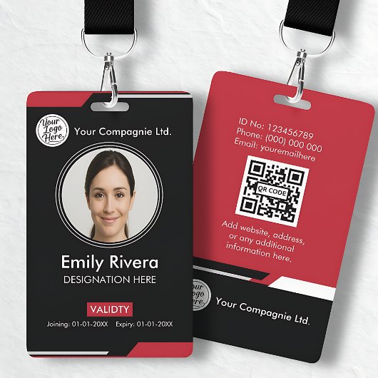 Minimalist Black White Corporate Employee ID Badge Ausweis