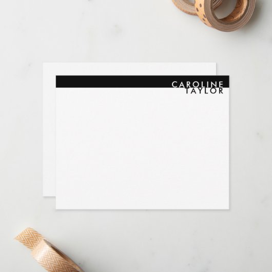 Minimalist Black & White Custom Name Stationery Mitteilungskarte (Vorderseite/Rückseite Beispiel)