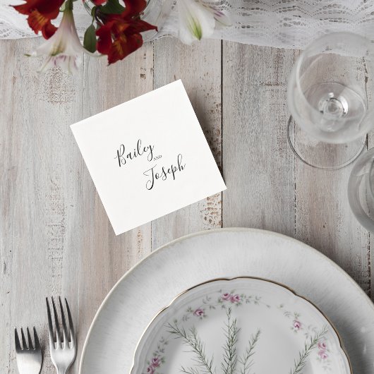 Minimalist Black & White Custom Names Napkins Serviette