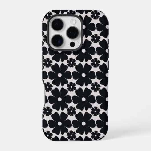 Minimalist black & white daisy pattern iPhone hülle (Rückseite)
