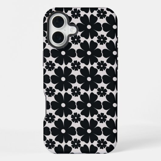 Minimalist black & white daisy pattern iPhone hülle (Rückseite)