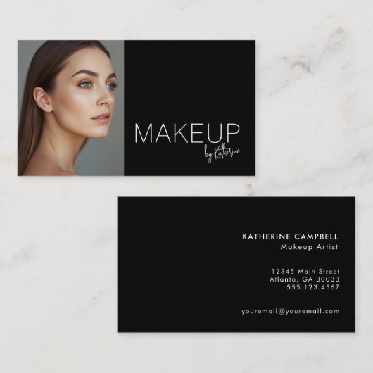 Minimalist Black White Photo Makeup Business Card Visitenkarte (Vorne/Hinten)