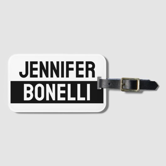 Minimalist Black & White Plain Elegant Modern Name Gepäckanhänger (Vorderseite (Horizontal))