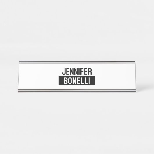 Minimalist Black & White Plain Elegant Modern Name Schreibtischnamensplakette (Vorderseite )