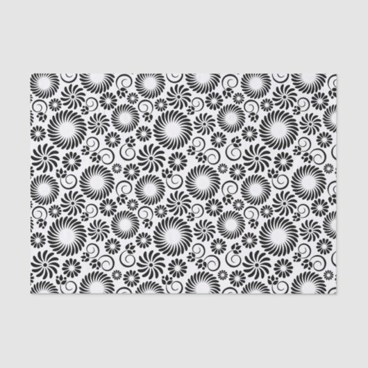 Minimalist Black White Retro Spiral Flower Pattern Seidenpapier (Vorderseite)