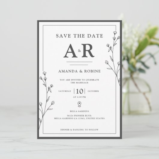 Minimalist Black & White Save The Date (Stehend Vorderseite)