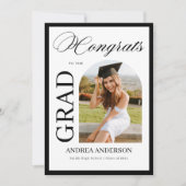 Minimalist Black White Script Grad Party Photo  Ankündigung (Vorderseite)