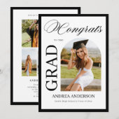 Minimalist Black White Script Grad Party Photo  Ankündigung (Vorne/Hinten)