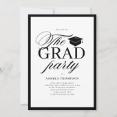 Minimalist Black White Script Grad Party Photo  Einladung (Vorderseite)