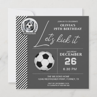 Minimalist Black White Soccer Birthday Invitation 