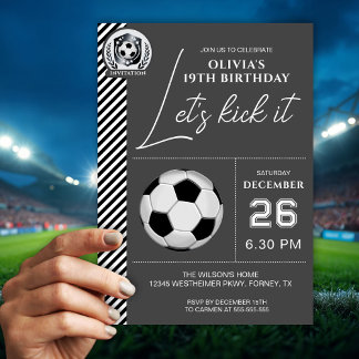 Minimalist Black White Soccer Birthday Invitation  Einladung