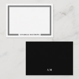 Minimalist Black White Two Border Monogram Mitteilungskarte