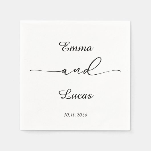 Minimalist Black & White Wedding | Modern Script  Serviette (Vorderseite)