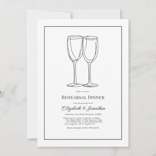Minimalist Black & White Wedding Rehearsal Dinner Einladung (Vorderseite)