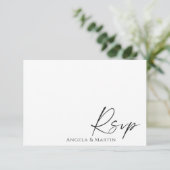Minimalist Black White Wedding Response Card RSVP Karte (Stehend Vorderseite)