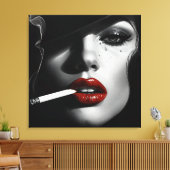 Minimalist Black & White Woman with cigarette Leinwanddruck (Insitu (Wohnzimmer))