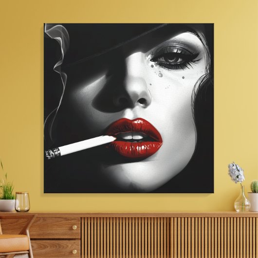 Minimalist Black & White Woman with cigarette Leinwanddruck (Insitu (Wohnzimmer))