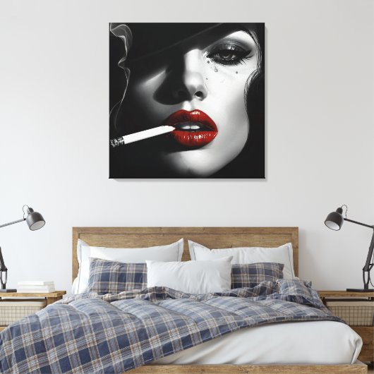 Minimalist Black & White Woman with cigarette Leinwanddruck (Insitu (Schlafzimmer))