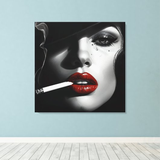 Minimalist Black & White Woman with cigarette Leinwanddruck (Insitu (Holzboden))