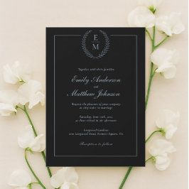 Minimalist Black With Blue Wedding Invitation Einladung