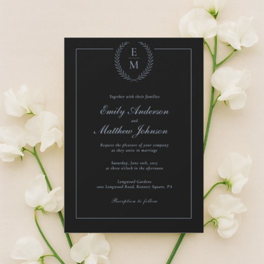 Minimalist Black With Blue Wedding Invitation Einladung