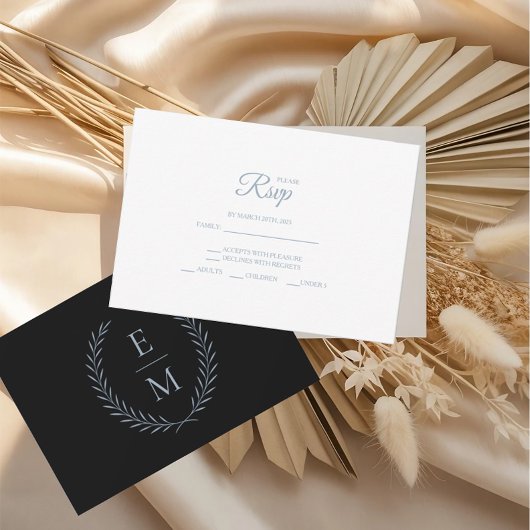 Minimalist Black With Blue Wedding RSVP Cards Karte